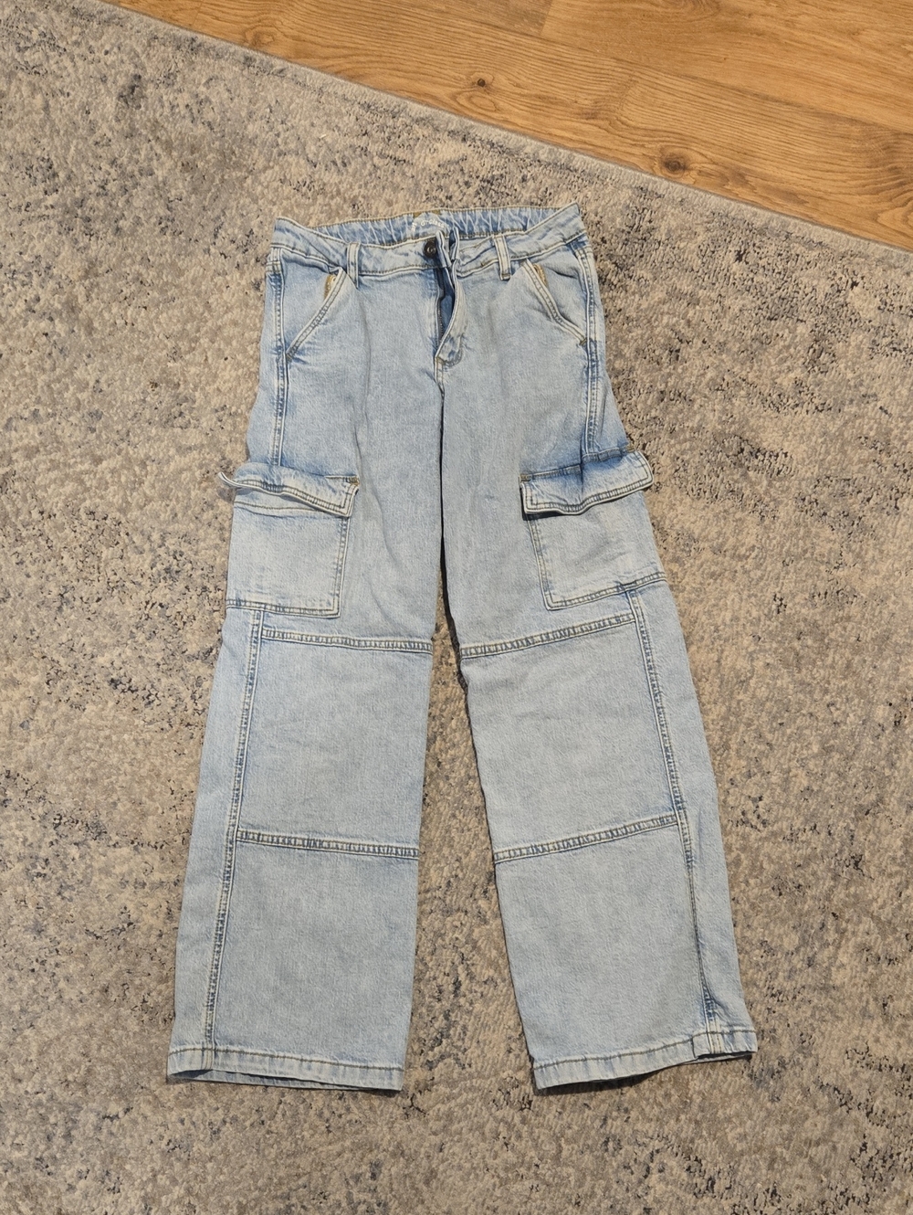 Girls Light Blue Cargo Denim Pants